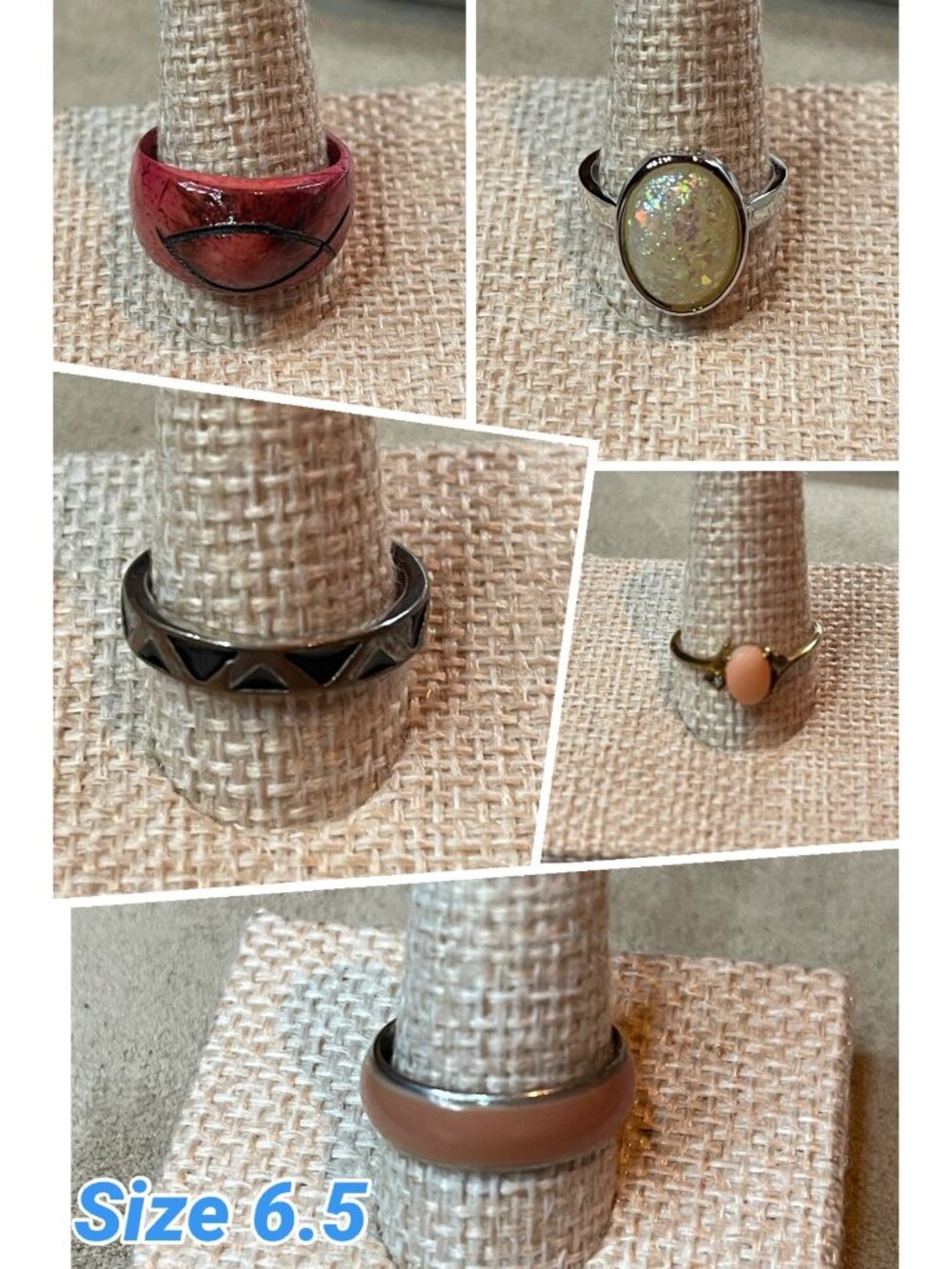 Vintage Fashion Statement 5 Pc Ring Lot Women Size 6.5